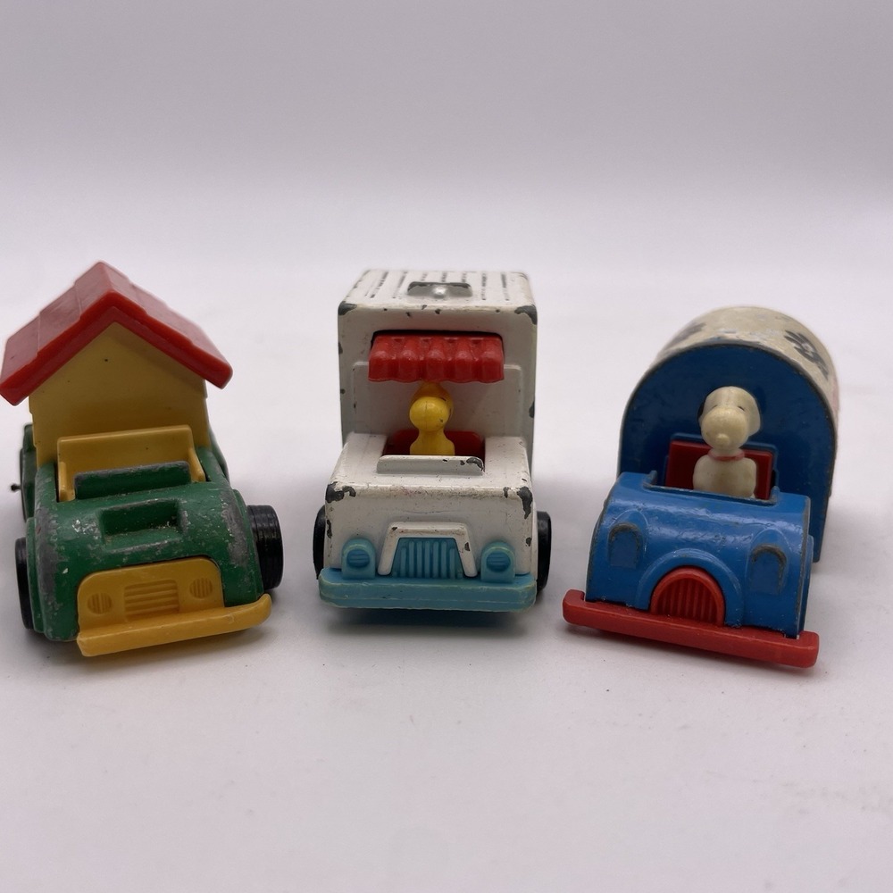 3 VTG Aviva Snoopy & Woodstock Mini Diecast Ice Cream,Dog House & U.S Mail Truck